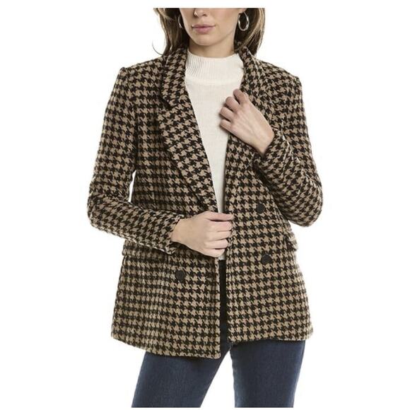 BlankNYC Book Club Houndstooth Double-Breasted Blazer Tan Black Size Medium - Picture 1 of 9